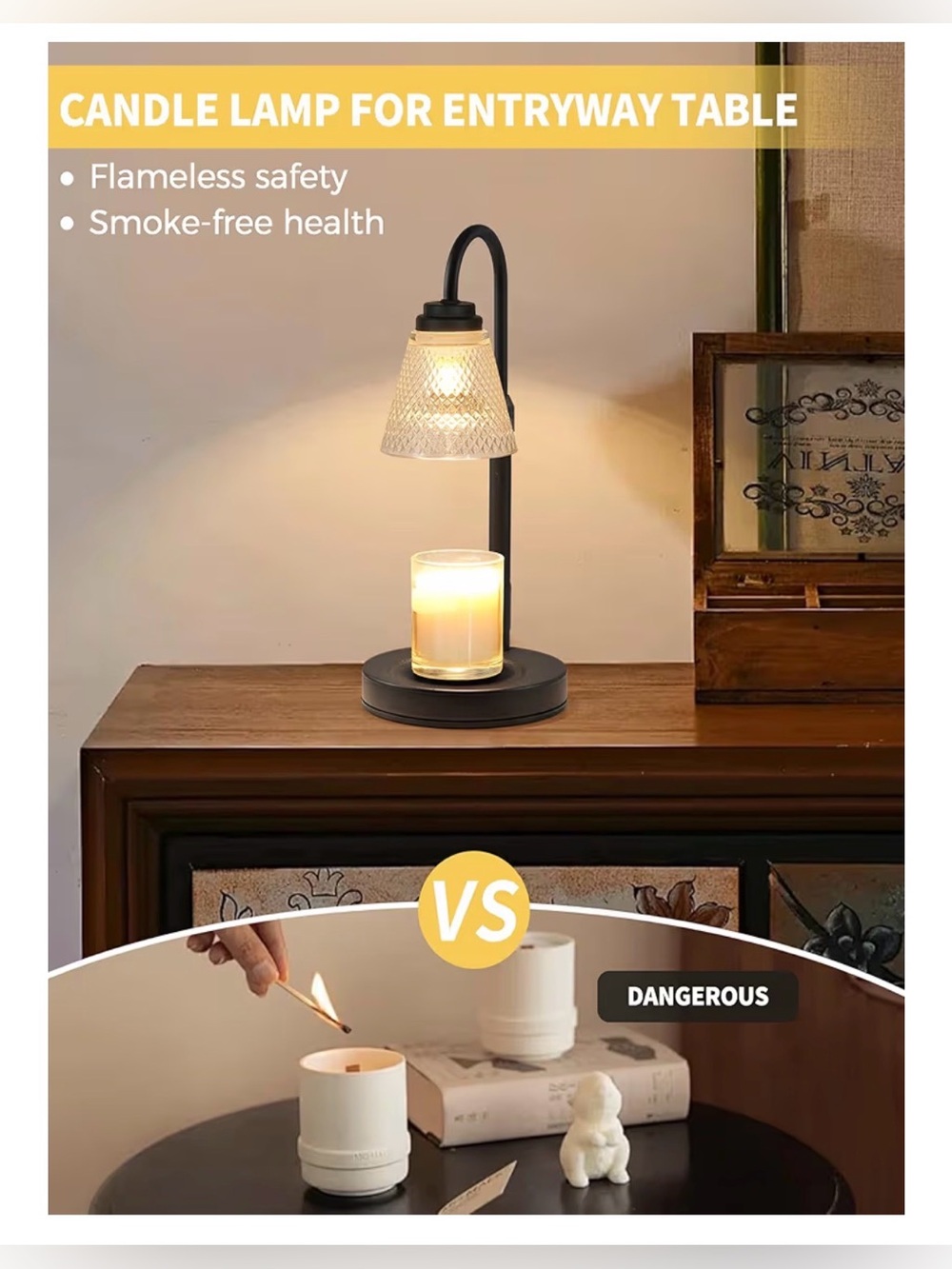 Classic Black Table Lamp with Textured Glass Shade - Home Dining candle warmer - Picture 2 of 7